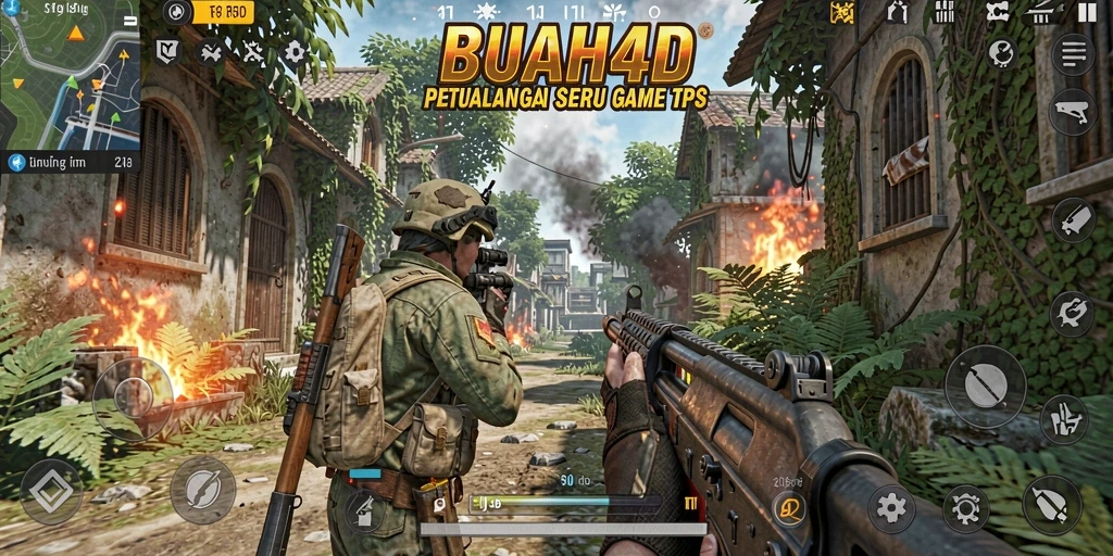 Tampilan gameplay seru BUAH4D dalam aksi pertempuran TPS.