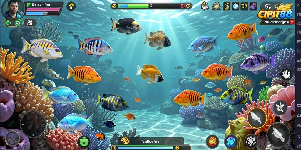 Tangkapan layar menunjukkan aksi seru dalam game Tembak Ikan CIPIT88.