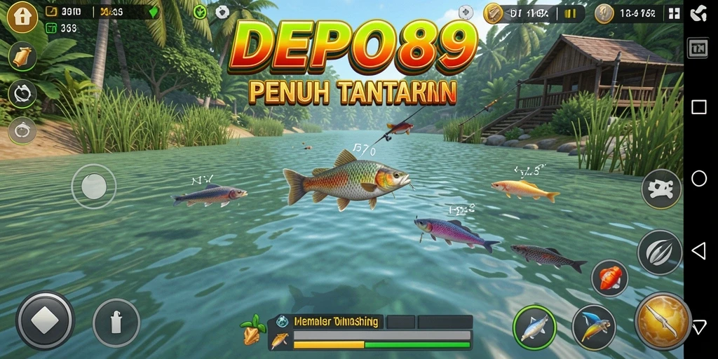 Tampilan gameplay DEPO89 dengan grafis memukau saat memancing.