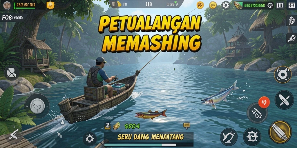 Screenshot gameplay FO8 yang menunjukkan pengalaman memancing yang mendebarkan.