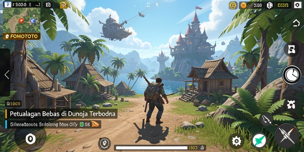 Gameplay FOMOTOTO dengan eksplorasi dunia terbuka yang megah.