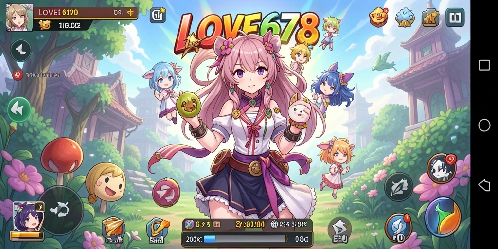 Tampilan gameplay seru penuh warna dalam LOVE678 dengan karakter Anime menarik.