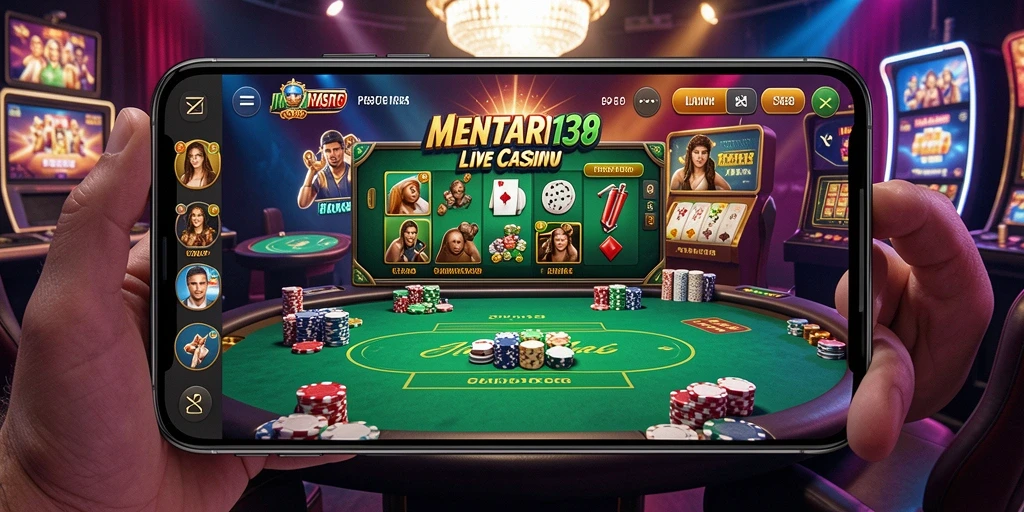 Screenshot gameplay MENTARI138 yang menampilkan dealer langsung dan suasana kasino.