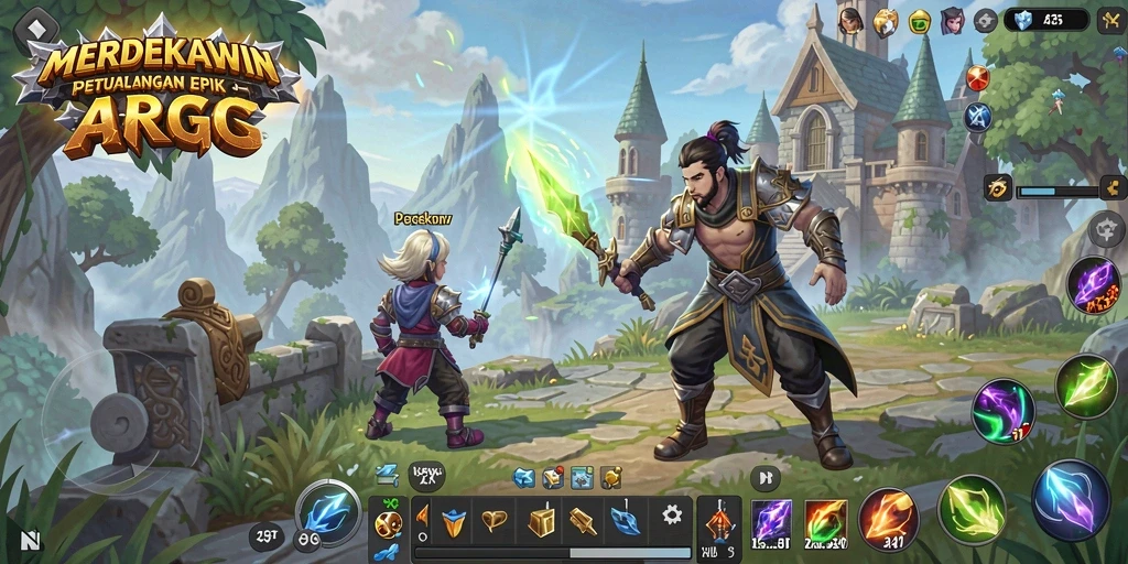 Tampilan gameplay epik dalam dunia ARPG MERDEKAWIN.