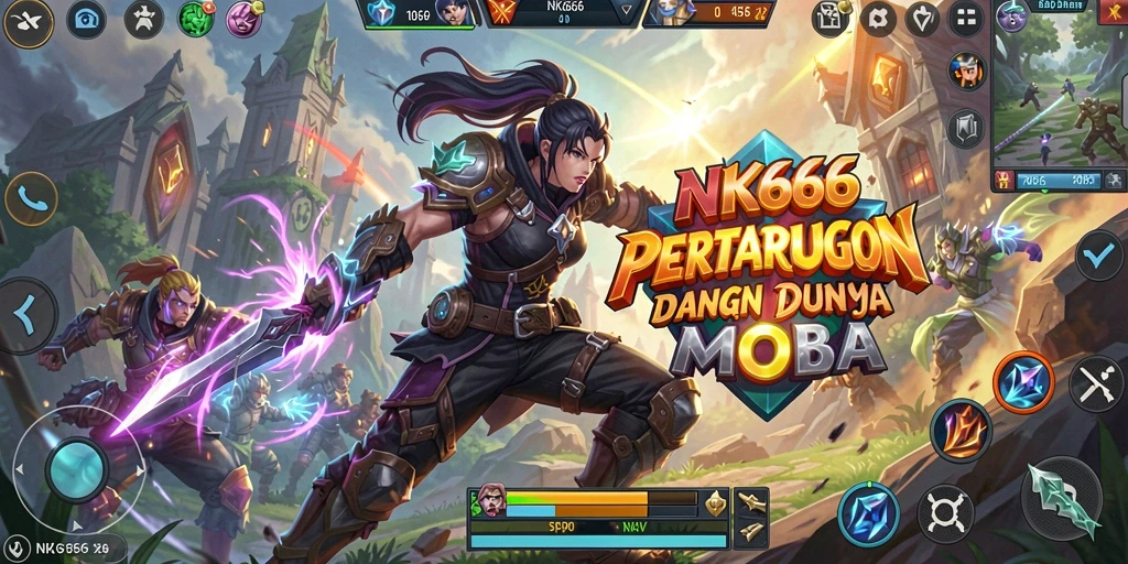 Tampilan mendebarkan dari pertempuran di arena MOBA NK666.