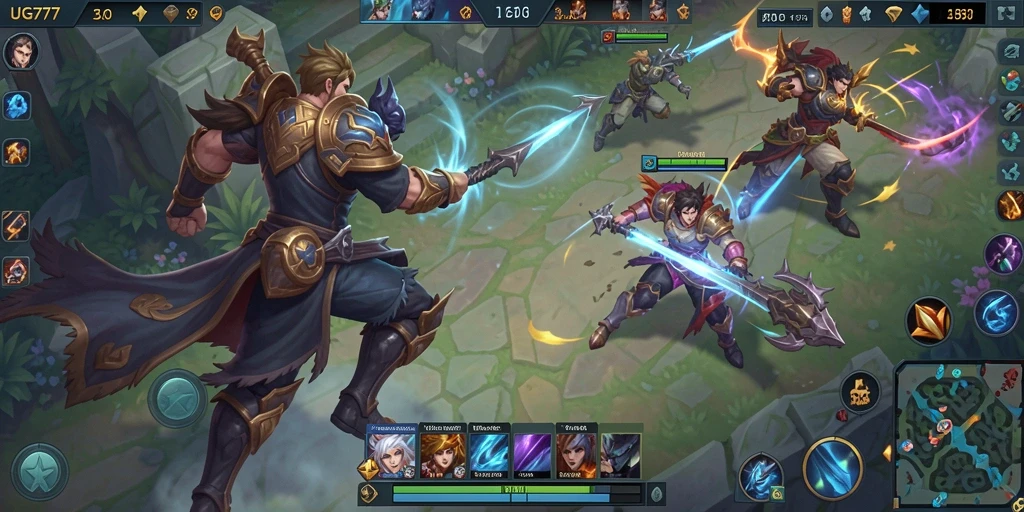 Screenshot gameplay UG777 menampilkan aksi seru dalam pertempuran MOBA.