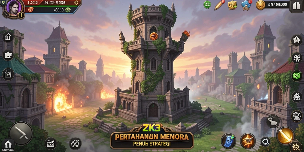 Screenshot ZK3 menunjukkan aksi mendebarkan dalam Tower Defense.